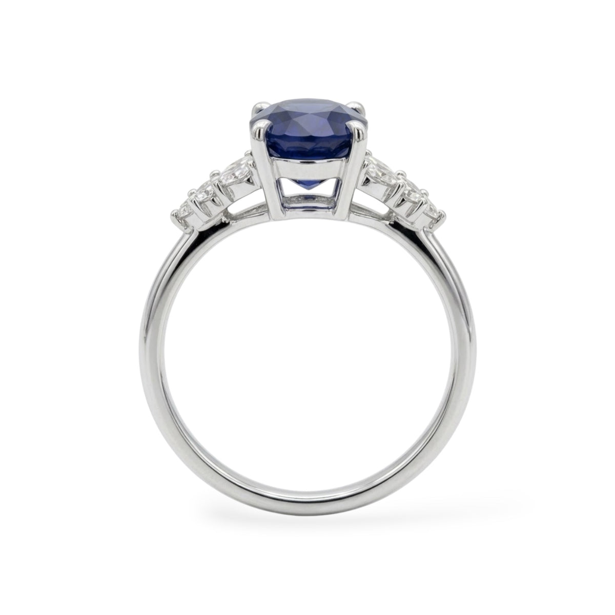 AMI079B Oval Cut Lab-Grown Blue Sapphire Sidestone Ring