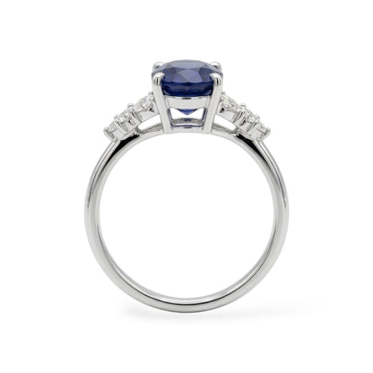 AMI079B Oval Cut Lab-Grown Blue Sapphire Sidestone Ring