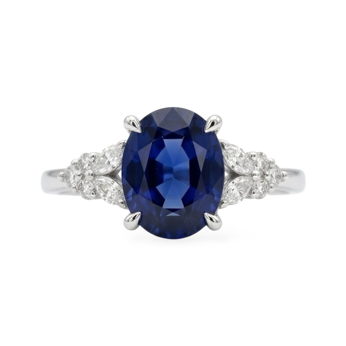 AMI079B Oval Cut Lab-Grown Blue Sapphire Sidestone Ring