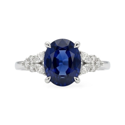 AMI079B Oval Cut Lab-Grown Blue Sapphire Sidestone Ring