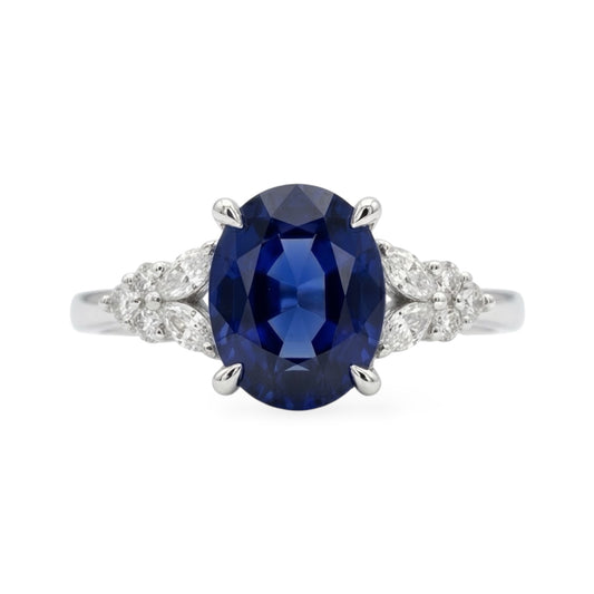 AMI079B Oval Cut Lab-Grown Blue Sapphire Sidestone Ring