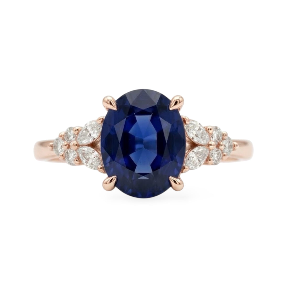 AMI079B Oval Cut Lab-Grown Blue Sapphire Sidestone Ring