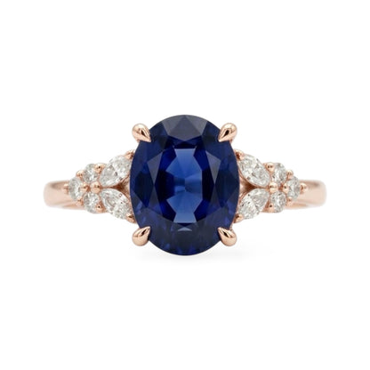 AMI079B Oval Cut Lab-Grown Blue Sapphire Sidestone Ring