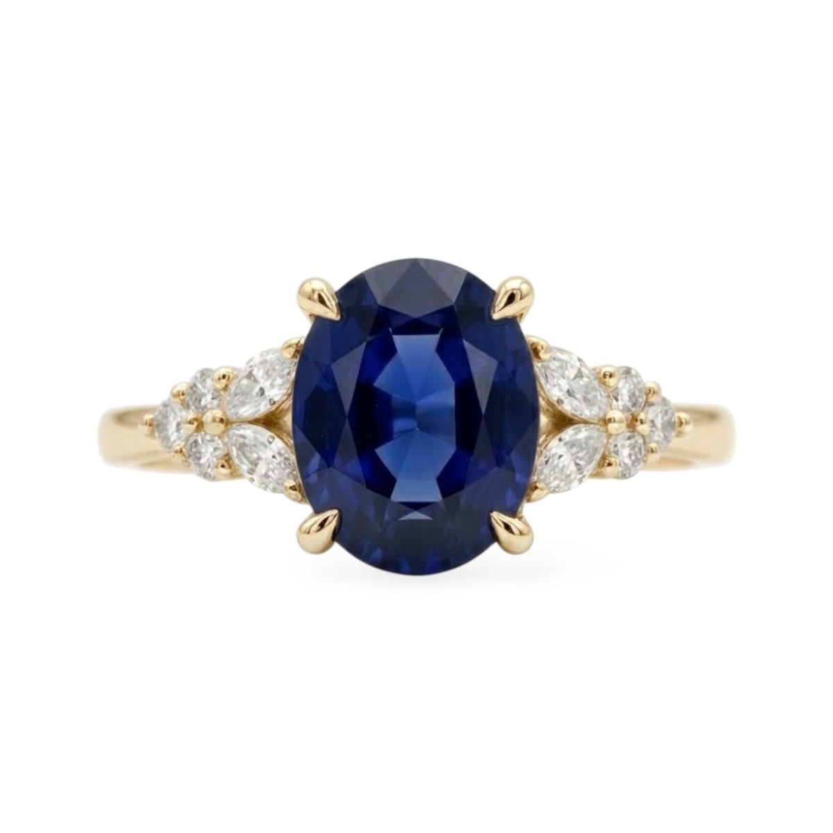 AMI079B Oval Cut Lab-Grown Blue Sapphire Sidestone Ring