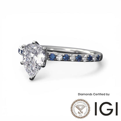 ASH102 梨形實驗室培育鑽石邊石戒指 9K D、VVS1、VVS2、2EX IGI 認證