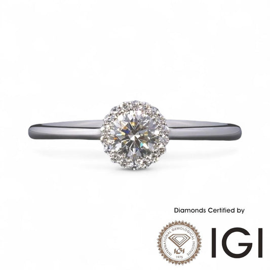 ASH025 Halo 18K Ring D, VVS1, VVS2, 3EX IGI Certified