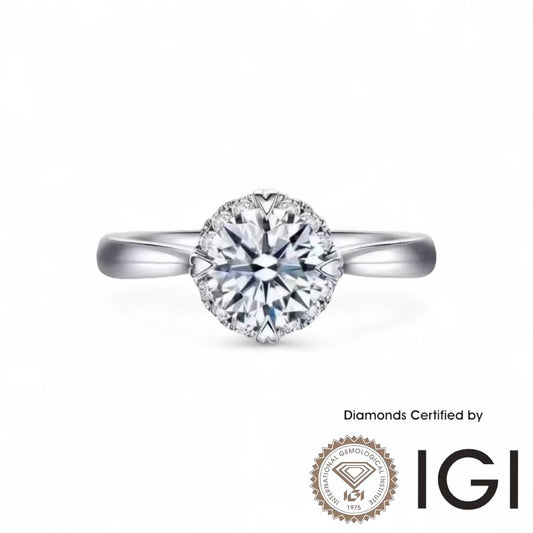 ASH026 Halo 18K Ring D, VVS1, VVS2, 3EX IGI Certified