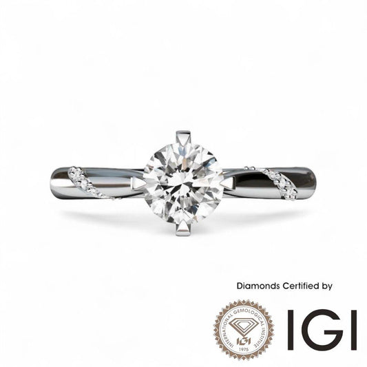 ASH045 Sidestone Lab Grown Diamond Ring D VVS1 VVS2 3EX IGI Certified - Madison Avenue Diamond