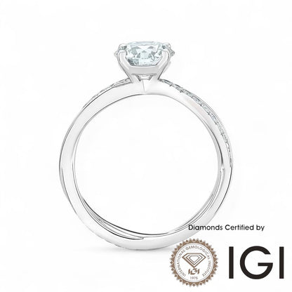 ASH050 Sidestone Lab Grown Diamond Ring D VVS1 VVS2 3EX IGI Certified