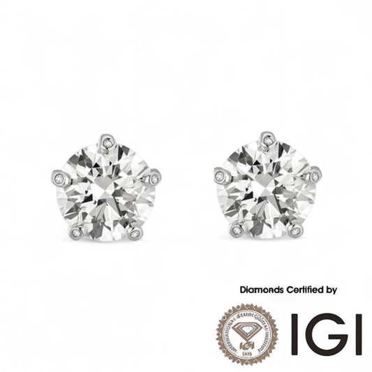 ASH054 Solitaire . Lab-Grown Diamond . Earring, D, VVS1, VVS2, 3EX, IGI Cert - Madison Avenue Diamond