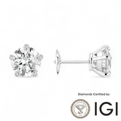 ASH054 Solitaire . Lab-Grown Diamond . Earring, D, VVS1, VVS2, 3EX, IGI Cert - Madison Avenue Diamond