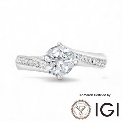 ASH057 Sidestone Lab Grown Diamond Ring 9K D VVS1 VVS2 3EX IGI Certified