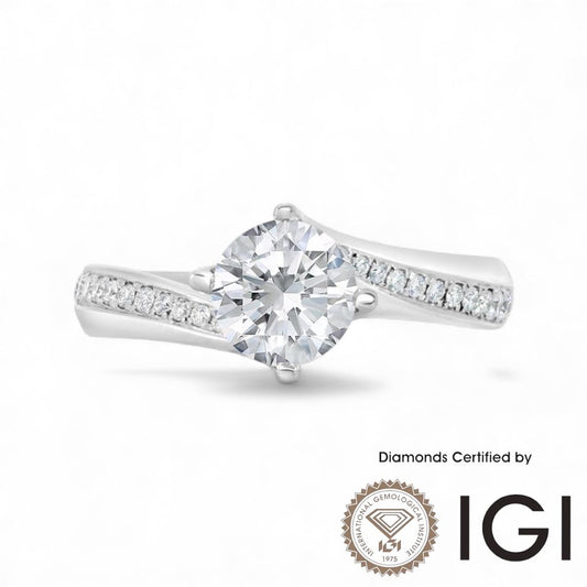 ASH057 Sidestone Lab Grown Diamond Ring 9K D VVS1 VVS2 3EX IGI Certified