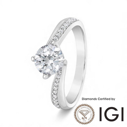 ASH057 Sidestone Lab Grown Diamond Ring 9K D VVS1 VVS2 3EX IGI Certified