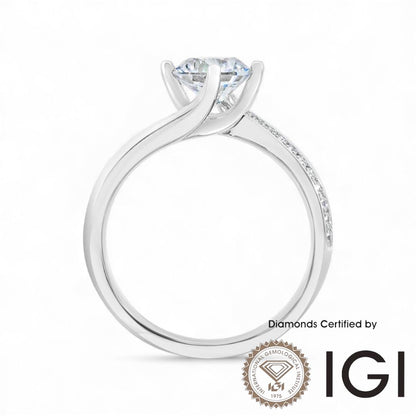 ASH057 Sidestone Lab Grown Diamond Ring 9K D VVS1 VVS2 3EX IGI Certified