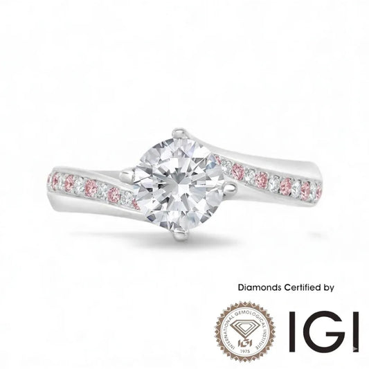 ASH057P Pink Sidestone Lab Grown Diamond Ring D VVS1 VVS2 3EX IGI Certified