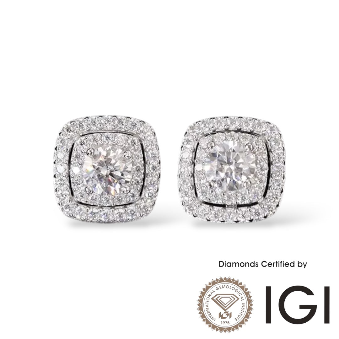 ASH065 Halo Lab Grown Diamond Earring 18K  D VVS1 VVS2 3EX IGI Cert