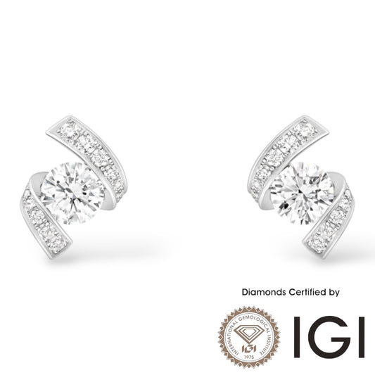 ASH067 Lab Grown Diamond Bypass Stud Earrings 18K D VVS1 VVS2 3EX IGI Cert