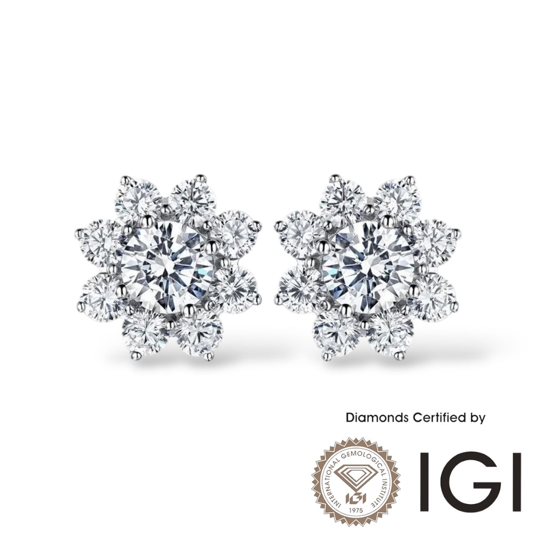 ASH068 Halo Lab Grown Diamond Earring 18K D VVS1 VVS2 3EX IGI Cert