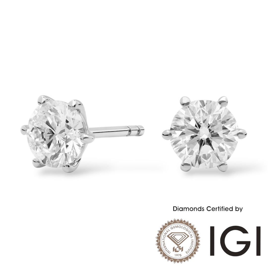 ASH072 Solitaire . Lab-Grown Diamond . Earring, 18K, D, VVS1, VVS2, 3EX, IGI Cert