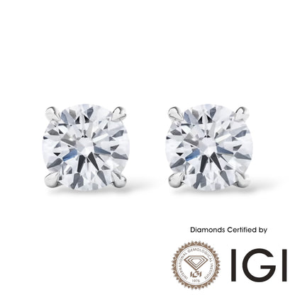 ASH073 Solitaire . Lab-Grown Diamond . Earring, 18K, D, VVS1, VVS2, 3EX, IGI Cert