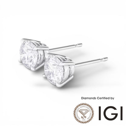 ASH073 Solitaire . Lab-Grown Diamond . Earring, 18K, D, VVS1, VVS2, 3EX, IGI Cert