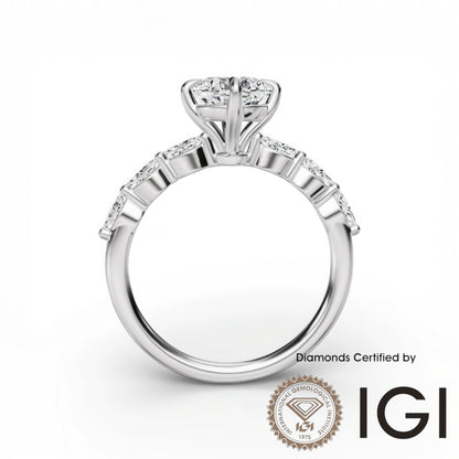 ASH079 Sidestone Lab Grown Diamond Ring 9K D VVS1 VVS2 3EX IGI Certified