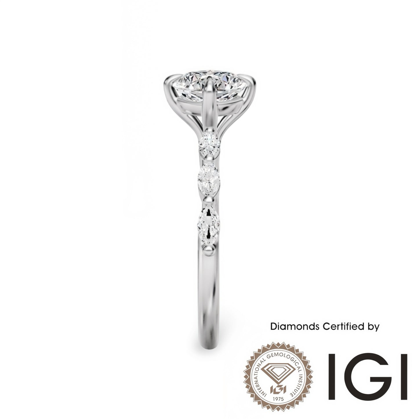 ASH079 Sidestone Lab Grown Diamond Ring 9K D VVS1 VVS2 3EX IGI Certified