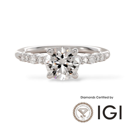 ASH080 Sidestone Lab Grown Diamond Ring 18K D VVS1 VVS2 3EX IGI Certified