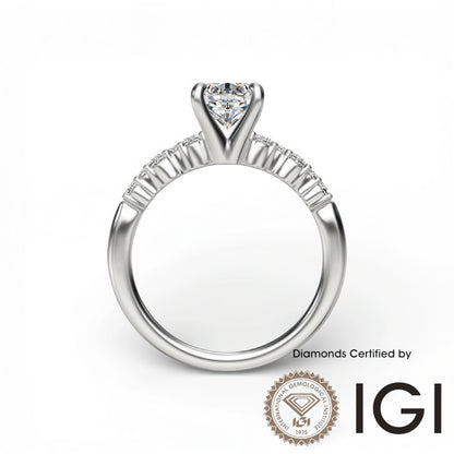 ASH080 Sidestone Lab Grown Diamond Ring 18K D VVS1 VVS2 3EX IGI Certified