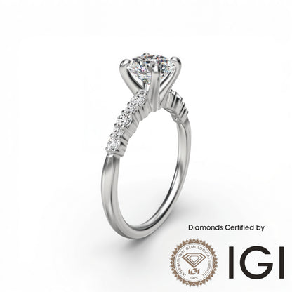 ASH080 Sidestone Lab Grown Diamond Ring 18K D VVS1 VVS2 3EX IGI Certified