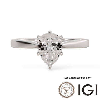 ASH083 Pear Cut Solitaire Lab Grown Diamond Ring 18K D VVS1 VVS2 2EX IGI Cert