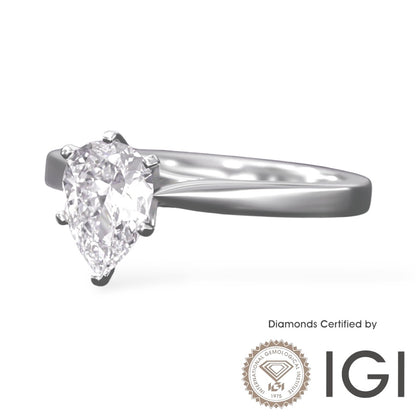 ASH083 Pear Cut Solitaire Lab Grown Diamond Ring 18K D VVS1 VVS2 2EX IGI Cert
