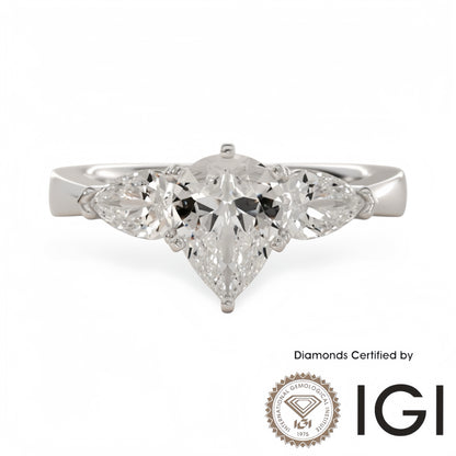 ASH085 Pear Cut Lab Grown Diamond Sidestone Ring 9K D VVS1 VVS2 2EX IGI Certified