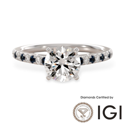 ASH086 サイドストーン 人造ダイヤモンドソリティア指輪 9K D、VVS1、VVS2、3EX IGI鑑定書付き