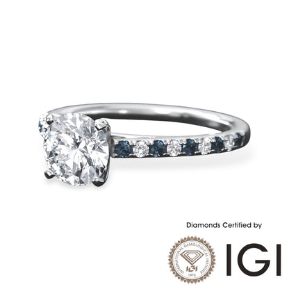 ASH086 サイドストーン 人造ダイヤモンドソリティア指輪 9K D、VVS1、VVS2、3EX IGI鑑定書付き