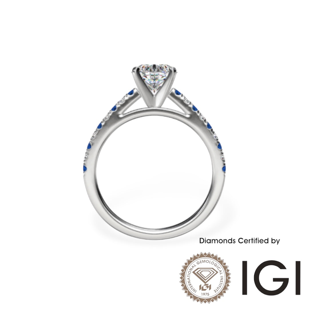 ASH086 サイドストーン 人造ダイヤモンドソリティア指輪 9K D、VVS1、VVS2、3EX IGI鑑定書付き