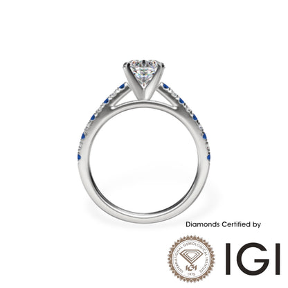 ASH086 サイドストーン 人造ダイヤモンドソリティア指輪 9K D、VVS1、VVS2、3EX IGI鑑定書付き