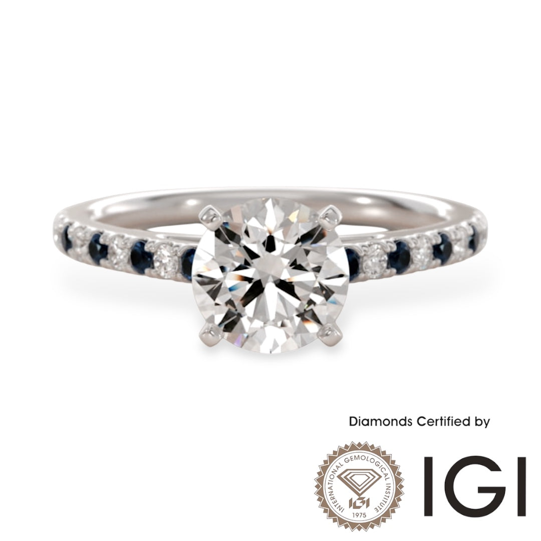 MadisonDia 特別セール 2ct E, VVS2, 3EX, IGI認定, 9K サイドストーン ラボグロウンダイヤモンドリング