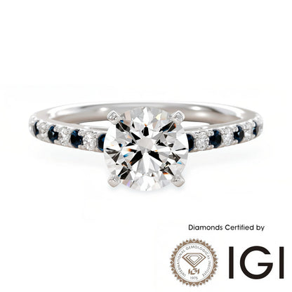 ASH086 Blue Sidestone Lab Grown Diamond Ring D VVS1 VVS2 3EX IGI Certified