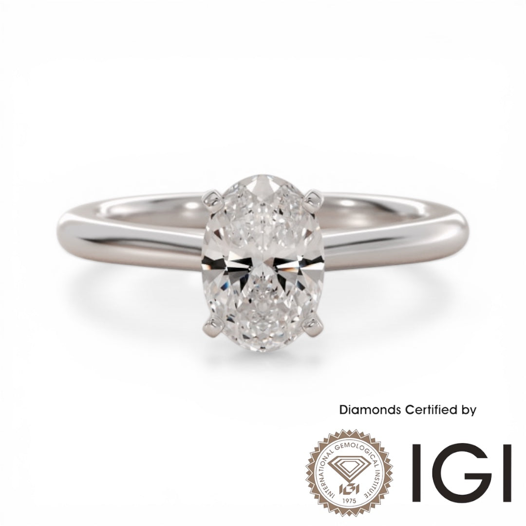ASH087 Oval Cut Solitaire Lab Grown Diamond Ring 9K D VVS1 VVS2 2EX IGI Cert