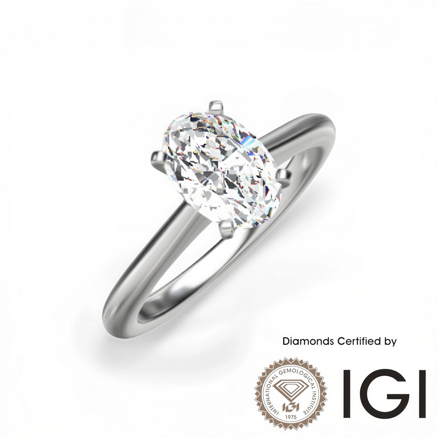 ASH087 Oval Cut Solitaire Lab Grown Diamond Ring 9K D VVS1 VVS2 2EX IGI Cert