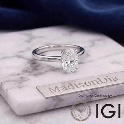 ASH087 Oval Cut Solitaire Lab Grown Diamond Ring D VVS1 VVS2 2EX IGI Cert