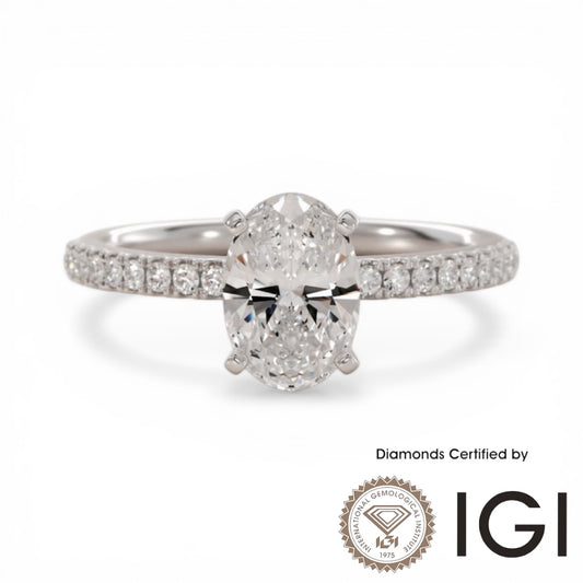 ASH095 Oval Cut Sidestone Lab Grown Diamond Ring 9K D VVS1 VVS2 2EX IGI Cert