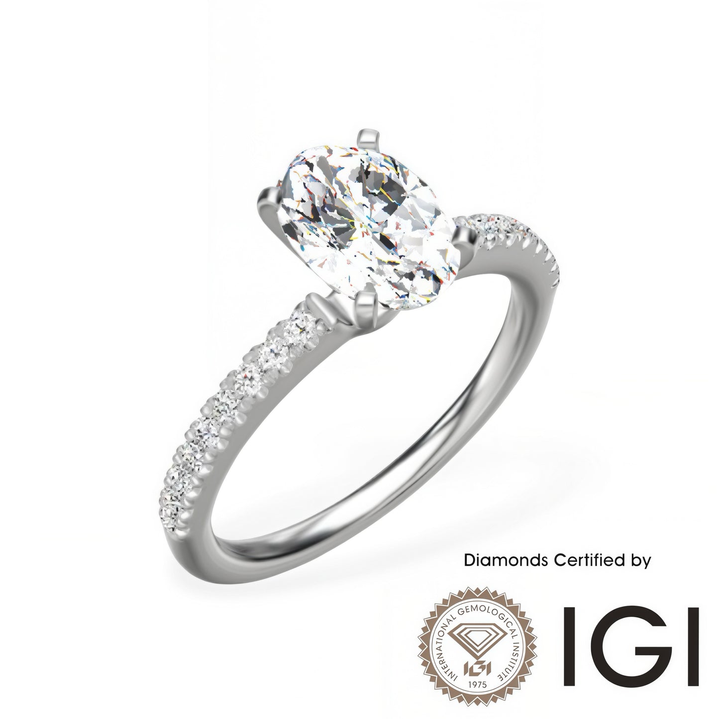 ASH095 Oval Cut Sidestone Lab Grown Diamond Ring 9K D VVS1 VVS2 2EX IGI Cert