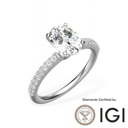ASH095 Oval Cut Sidestone Lab Grown Diamond Ring 9K D VVS1 VVS2 2EX IGI Cert