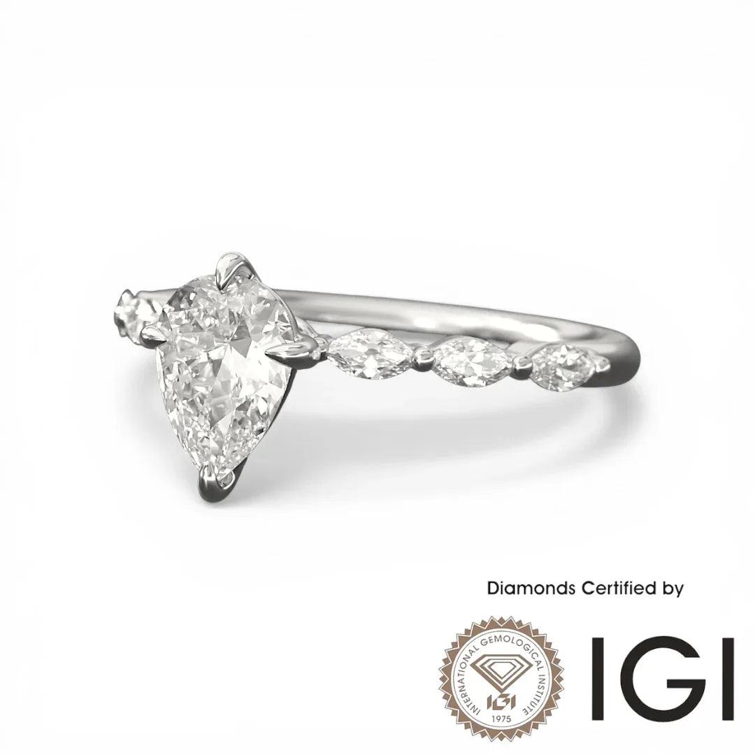 ASH101 梨形實驗室培育鑽石邊石戒指 9K D、VVS1、VVS2、2EX IGI 認證