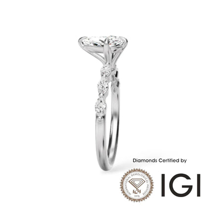 ASH101 梨形實驗室培育鑽石邊石戒指 9K D、VVS1、VVS2、2EX IGI 認證