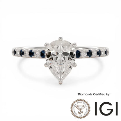 ASH102 梨形實驗室培育鑽石邊石戒指 9K D、VVS1、VVS2、2EX IGI 認證