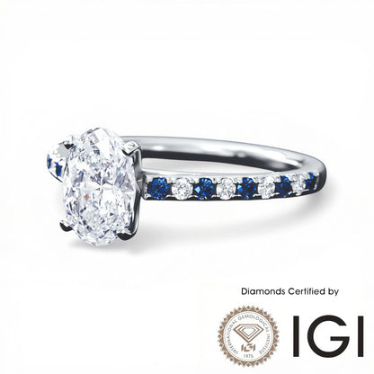 ASH103 オーバルカット サイドストーン ラボグロウン ダイヤモンド リング 9K D VVS1 VVS2 2EX IGI鑑定書付き